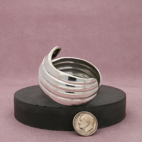 los ballesteros sterling silver taxco mexico vintage cuff bracelet size 6.25in - Picture 2 of 3